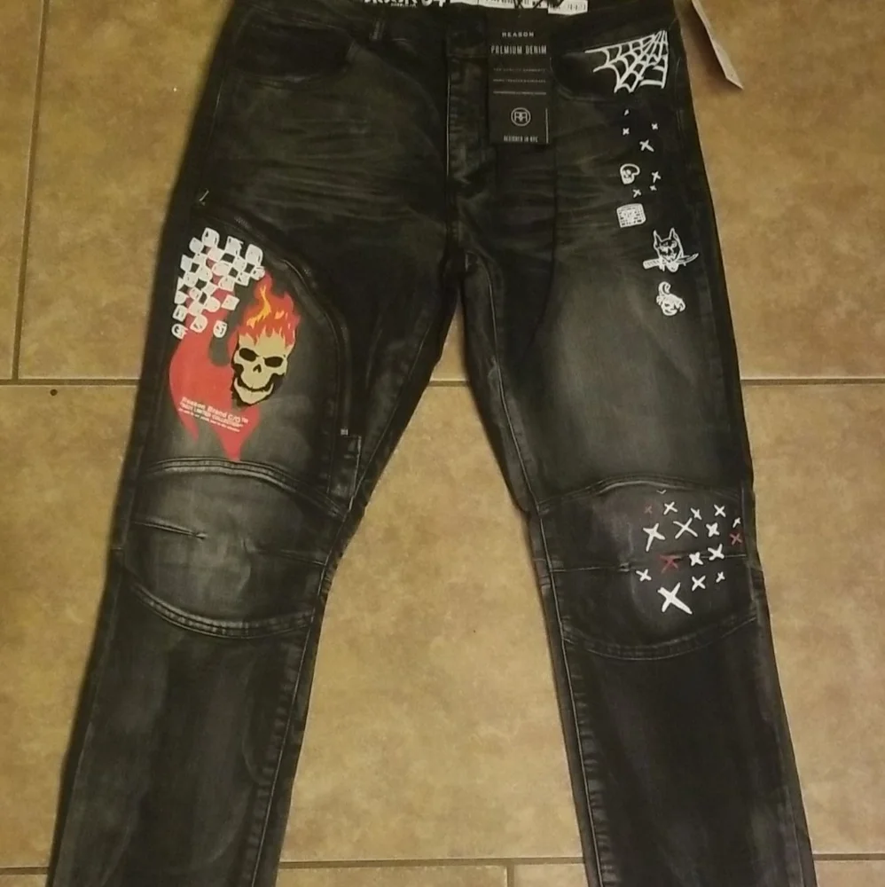 💀Summon Skull Denim Flame Jean's 34w - Picture 7 of 13